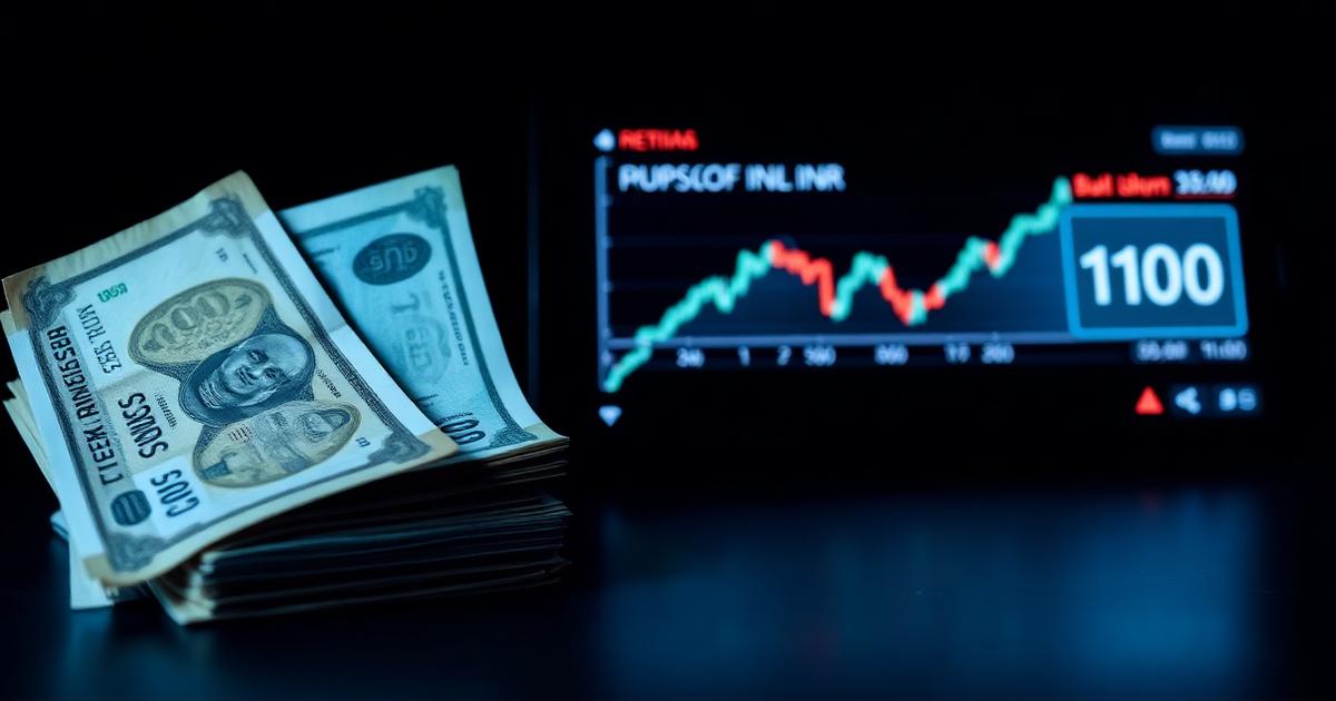 Illustration for the guide "Currency derivatives in India: trading USDINR with a macro lens" — Indian rupee notes beside a glowing USD-INR currency derivatives chart.