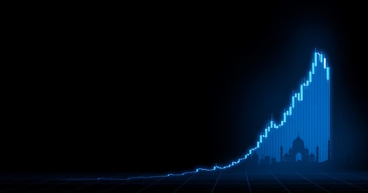 Illustration for the guide "Sector rotation in the Indian market: following the money" — a dark trading desk with NSE and BSE equity price screens glowing in blue.
