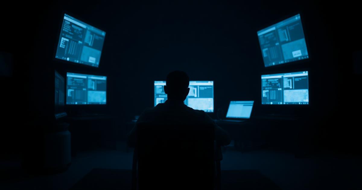 Illustration for the guide "Why a daily loss limit works even when it feels wrong" — a lone trader sitting calmly in front of glowing screens in a dark room.